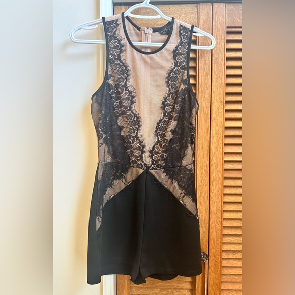 Topshop Women's Nude Mesh Lace Detail Plunge Romper Black Size US: 6 UK: 10 - Picture 6 of 15